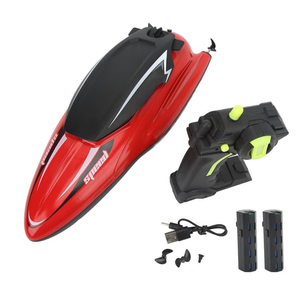 (SC)RC Racing Boat Waterproof ABS Anti-Fall Fast Stable Remote Control Boat 2 Batteries Red