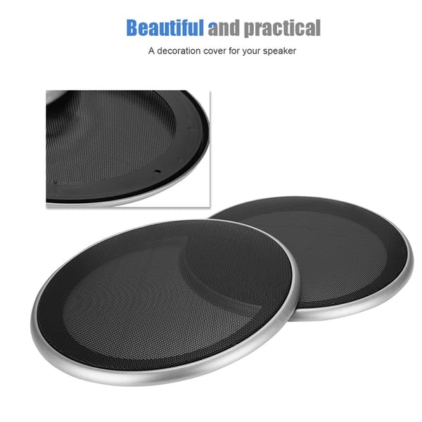 (SC) 2 pcs 8 inch Audio Speaker Cover Decorative Circle Protective Metal Mesh Silver Black