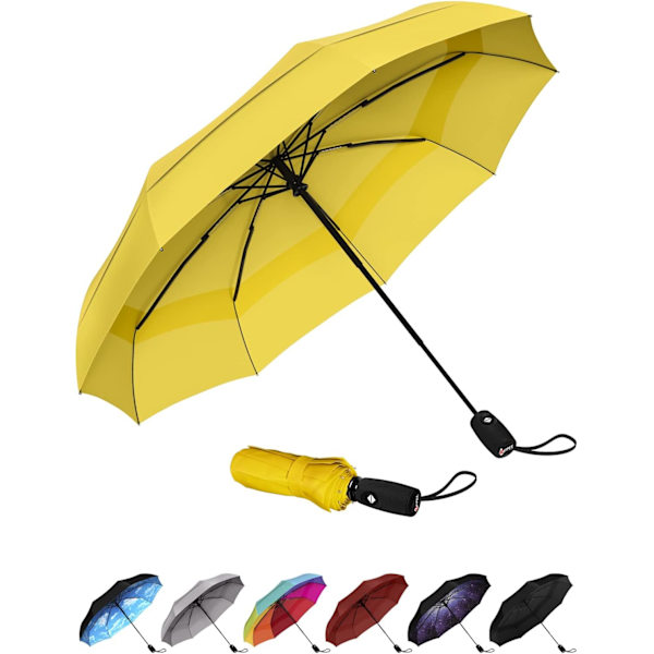 Repel Vindtæt Rejseparaply til Regn - Nem Automatisk Åbning og Lukning, Holdbar & Kompakt Paraply, Stærk Fiberglasramme, Vandafvisende Kalot Yellow
