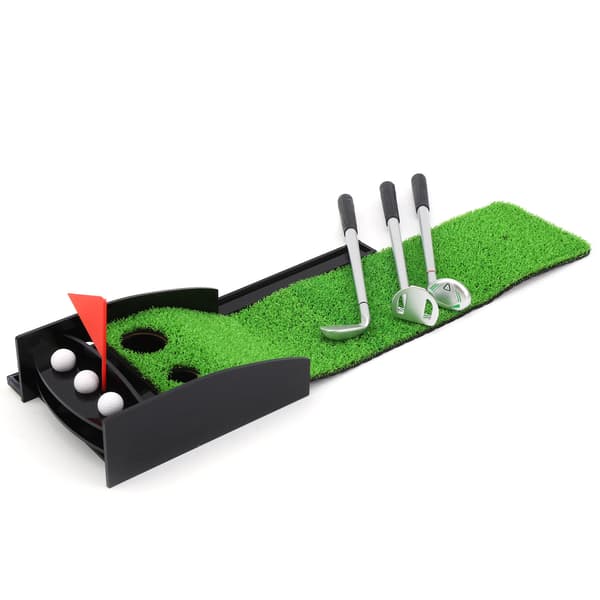 (SC) Desktop Mini Golf Game Training Set 3 Ballpoint Pen Putters with Golf Putting Mat