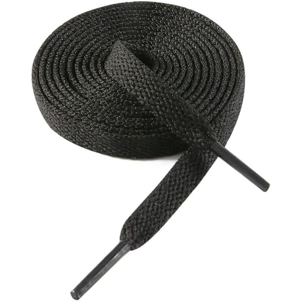 Fladde Snørebånd til Sneakers, Enkeltlags 8mm Polyester Flad Farve Snørebånd, Sort, med en længde på 54 tommer/137cm.