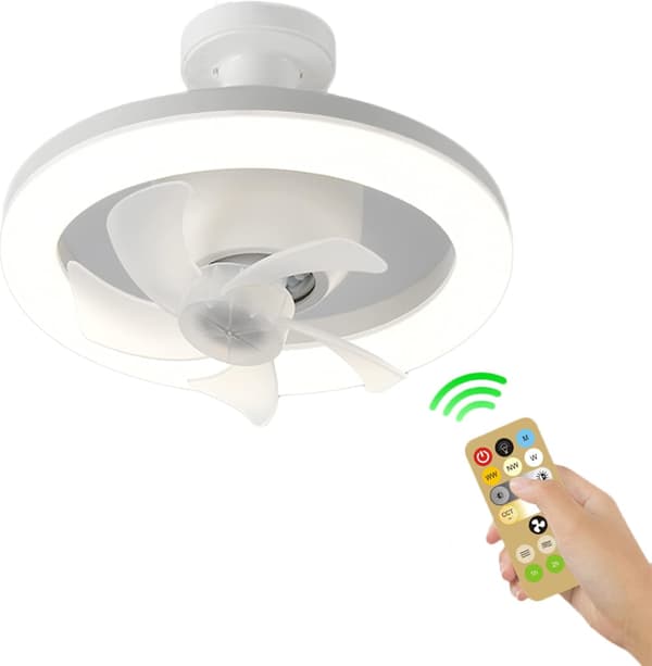 (SC) Remote Control, LED Bulb, E26 Socket, Ceiling Fan Lamp, Dimmable, 3 Wind Speeds, 3 Color Dimming, Shaking Head, Small Suction Ceiling Fan