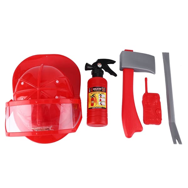 (SC)5 Pcs Kids Firefighter Costume Play Set Helmet Fire Extinguisher Intercom Axe Wrench