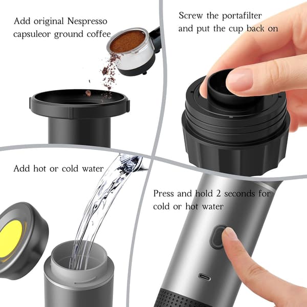 (SC)Portable Capsule Coffee Machine, Self-Heating USB-C Capsule Coffee Machine, Portable Electric Espresso Machine