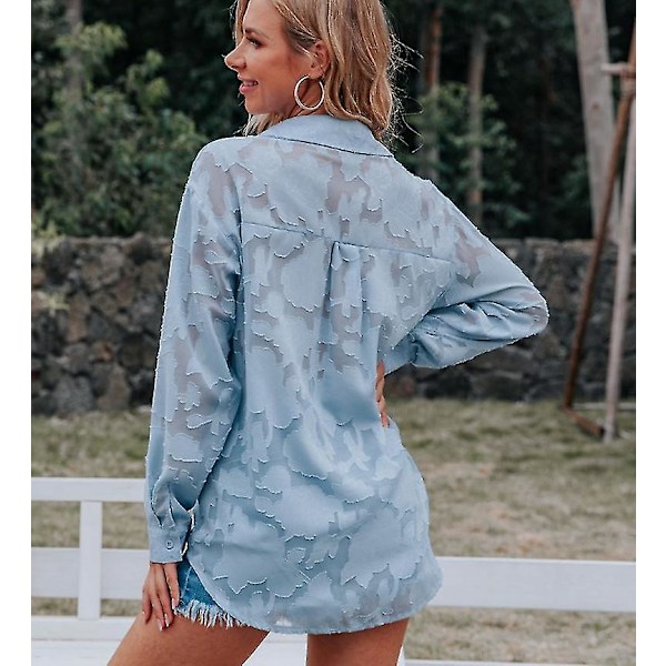 Langærmet skjorte til kvinder i chiffon-mønster XXL