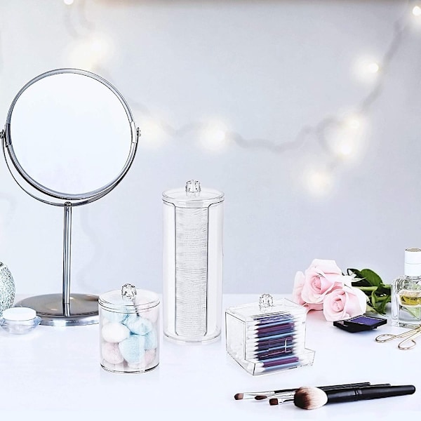 Makeup opbevaringsboks, vatrondel dispenser, akryl vatpind opbevaringsboks og multifunktions cylinder, opbevaringsboks med låg