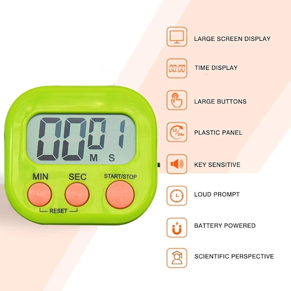 4-pakks digital timer med magnet og stativ, for skole, kjøkken, sport, treningsstudio