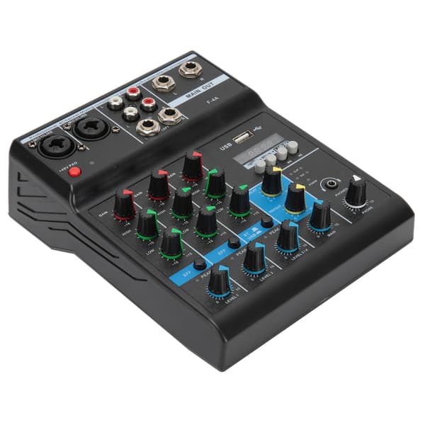 (SC) 4-channel audio mixer, reverb-delay effect with portable mini-mixer design, USB audio interface and wireless Bluetooth streaming for live use