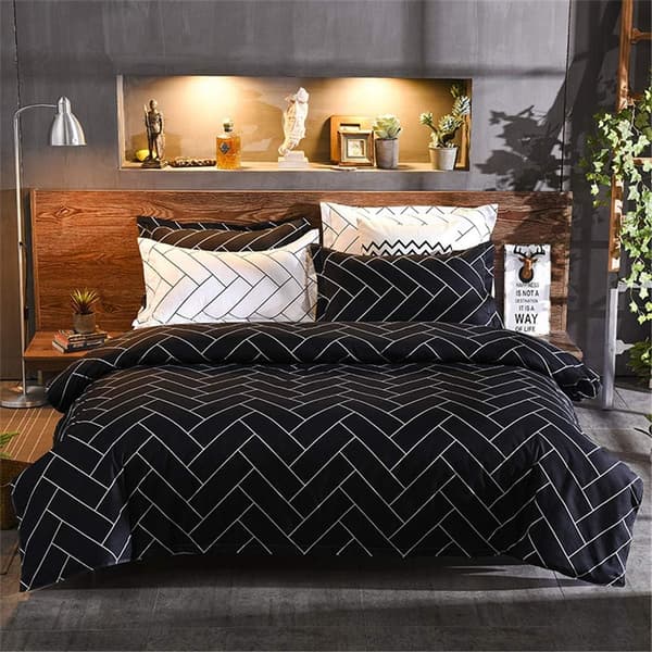 (SC) Quilted Bedspread Double Bed Set, 4 Pieces Microfiber Solid Patterned Plaid Bedding Set with 2 Pillowcases and 1 Flat Sheet, 220x240cm