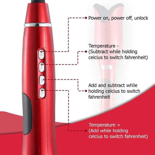 (SC) Automatic Hair Curler Ceramic Curling Iron with LCD Display Rotating Curling Iron with Constant Temperature Wavy Curling Iron Red EU Plug