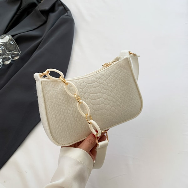 Damfilt Armpit Design Lyxig Tote Släppt Mode Damhandväska Under Crescent Liten Fyrkantig Väska white