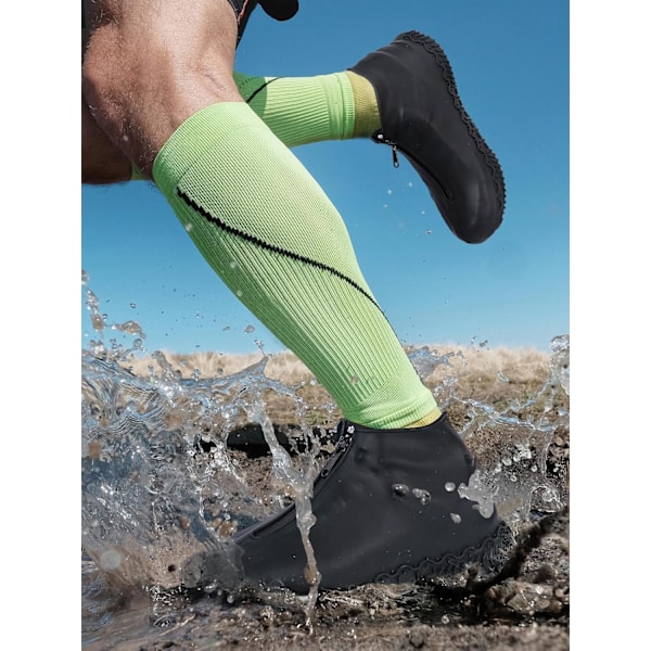 Vandafvisende Sko-overtræk til Regn Silikon Oversko med Lynlås Anti-Slip Galoscher til Mænd og Kvinder Sort XL Black