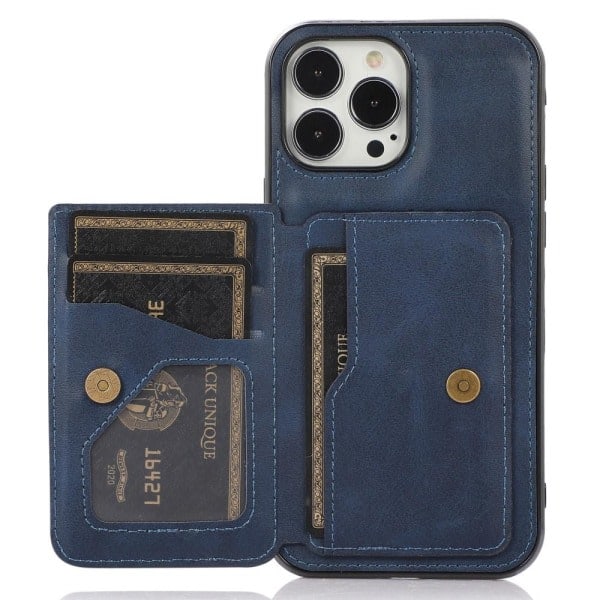IC iPhone 13 Pro Max - Nahkainen Kotelo Korttilokerollinen - Sininen