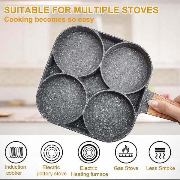 Äggpanna, Non-Stick Pancake Pan Äggpanna med Stekpanna med 4 Hål Stekt Ägg Pancake Maker för Induktion SQBB