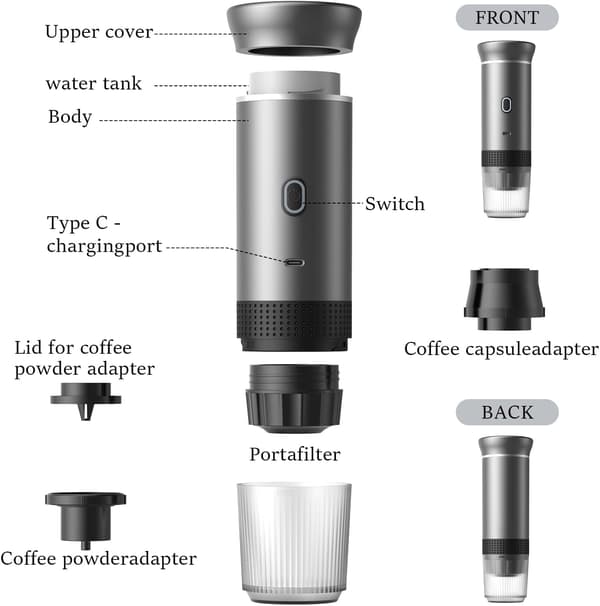 (SC)Portable Capsule Coffee Machine, Self-Heating USB-C Capsule Coffee Machine, Portable Electric Espresso Machine