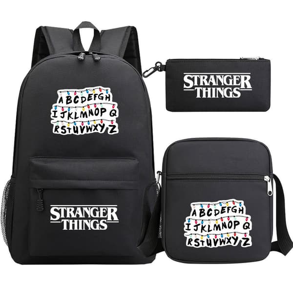 Stranger Things Rygsæk 3-delt Sæt Student Skole Taske Canvas Taske