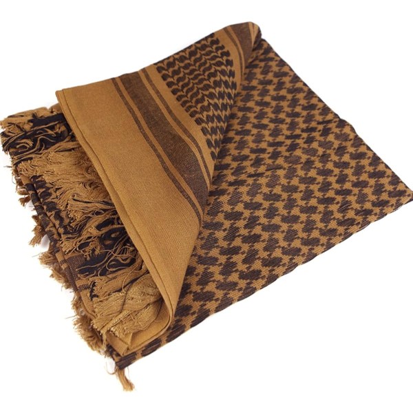 Halsduk Militär Shemagh Taktisk Öken Keffiyeh Huvud Halsduk Arabisk Wrap med tofsar 43,3x43,3 tum / 110x110 cm (Brun)