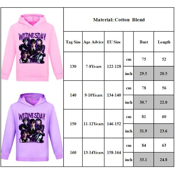 Kids Höst Vinter Onsdag The Addams Family Hoodie Sweatshirt lila purple 150cm