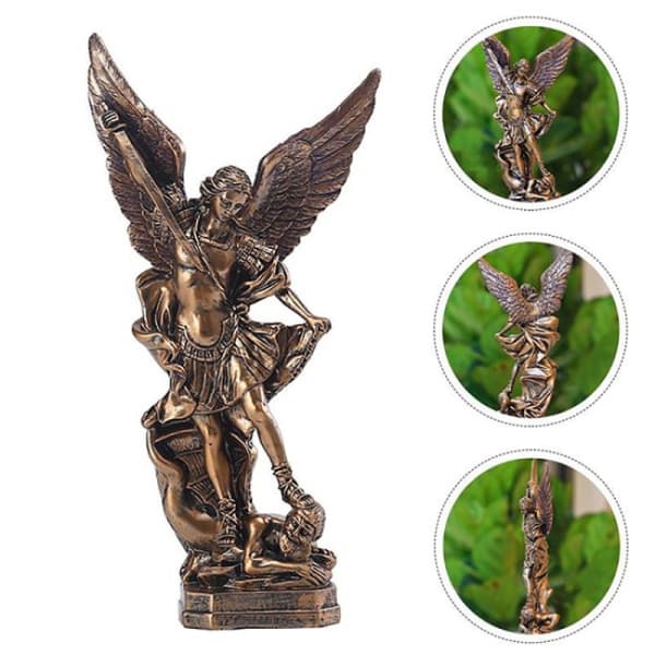 (SC) Statue Michael the Archangel St Sculpture Figures Religious Cat