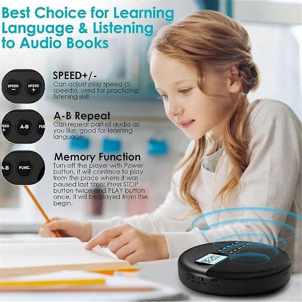 (SC)Portable Bluetooth CD Player with Built-in Speaker, Rechargeable