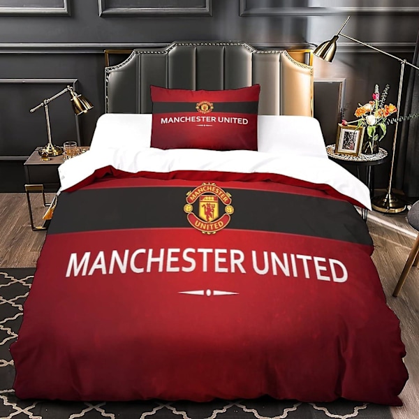 Manchester-logolla varustetut vuodevaatteet D-mikrokuitupainatus peittokuori vetoketjulla ja tyynyliina lasten peittokuori, A 135*200 CM Double200x200cm