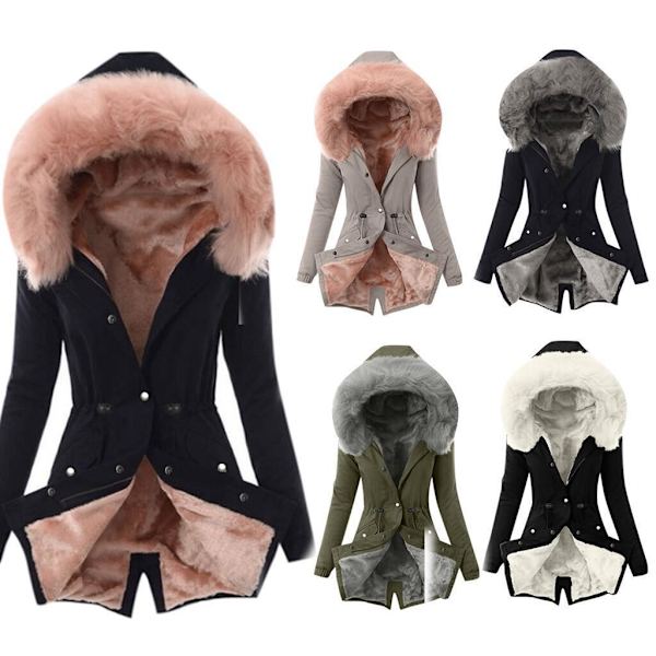 Vinterjacka för kvinnor, varm fodrad lång parkas i medellängd, ljusrosa Light Pink XL