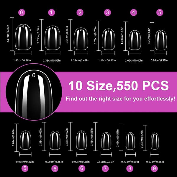500 pcs Short Oval Nail Tips, Press on Nails (Transparent)