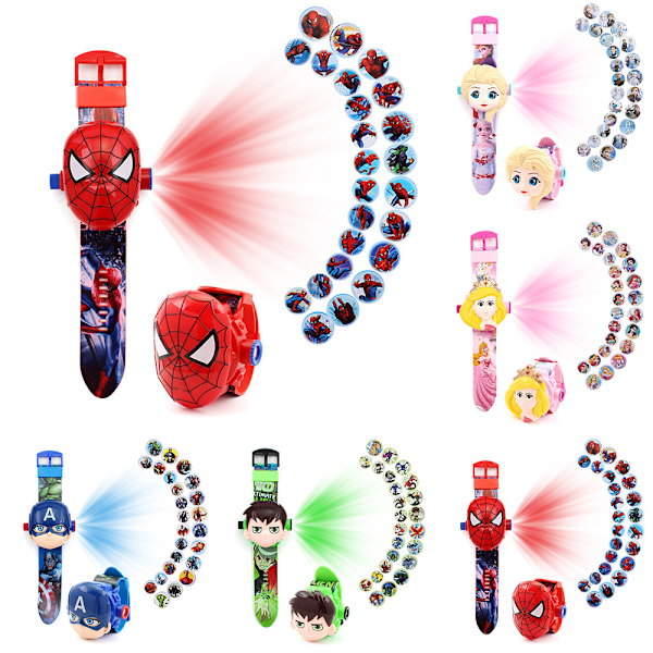 Barne-projektor håndleddsbeskytter med justerbar stropp - Moteklokke Spider-Man