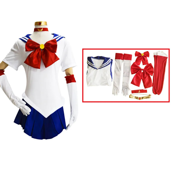 Anime Sailor Moon Cosplay -asu Tsukino Usagi -univormu Mekko Asut Cosplay Keltainen Peruukki Halloween Karnevaalijuhlat Naiset Lapset XXL only wig XXL