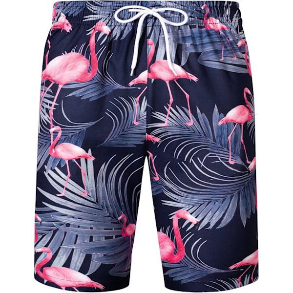 Herresæt med Hawaii-skjorte og shorts - Regular Fit - Kortærmet - Casual Funky Strand Flamingo Skjorte Sæt XXL Navy Blue Flamingo