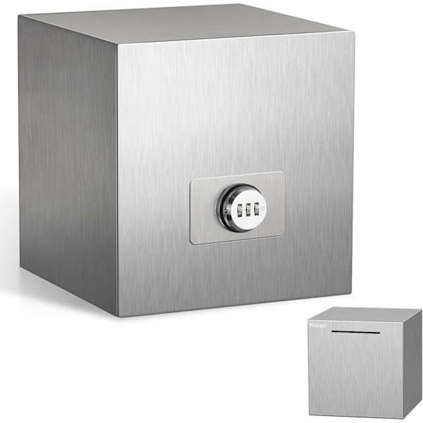 Vuxen Spargrisa i Rostfritt Stål Återanvändbar Vuxen Metall Spargrisa med Lås Spargrisa (20cm, Silver)