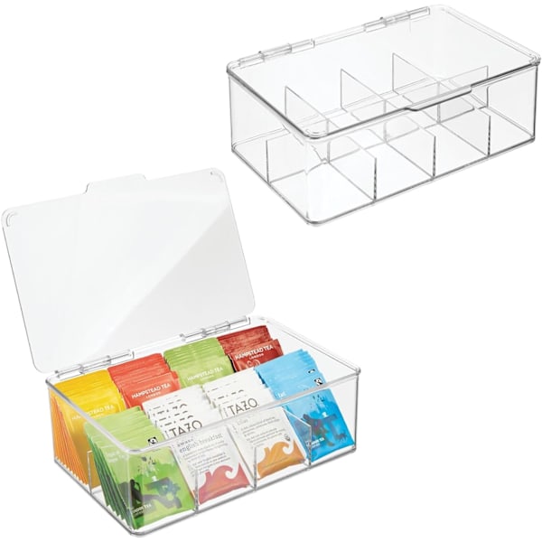Tebox (Set om 2) – Praktisk förvaringsbox för te och tepåsar – Stapelbar förvaringslåda