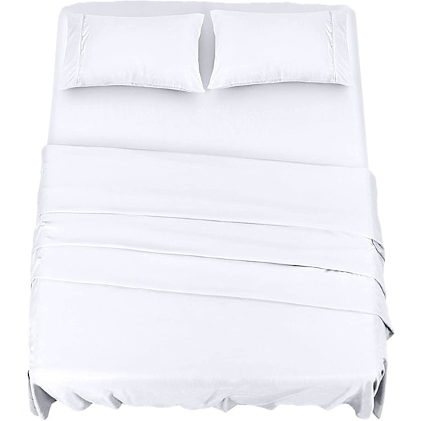 Sengesett 4 deler 150x200 - Børstet mikrofiberpolyester - Tilpasset laken, flatt laken og 2 putevar White