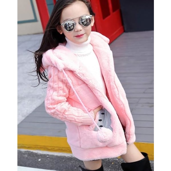Pink børnefrakke sød fleecefrakke (120-130)cm pink 120-130