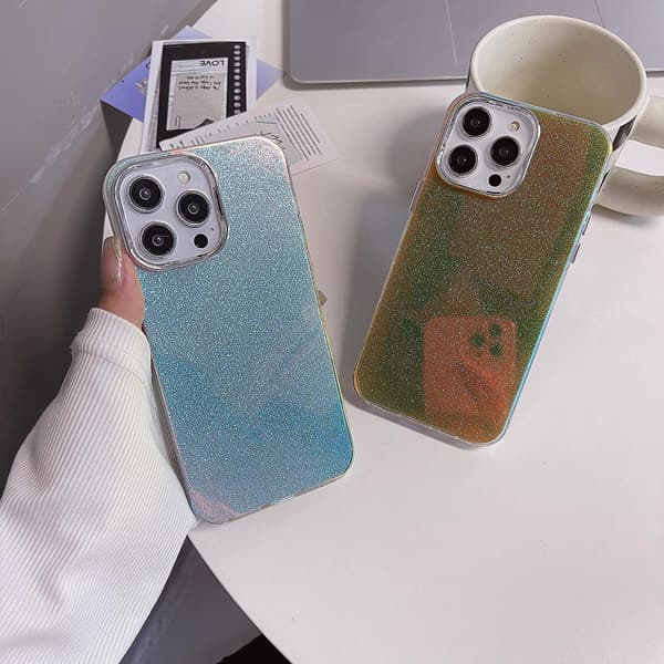 Elektropläterad ram IMD Glitter Powder Telefonskal för iPhone 14 Pro