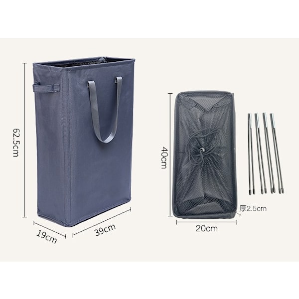 Tøykurv, håndtak sammenleggbar tøykurv, tynn skitten kleskurv, smal klespose, sammenleggbar skitten kleskurv, marineblå navy blue