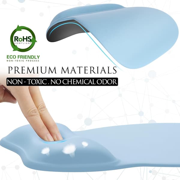 Ergonomisk musematte med håndleddstøtte i minneskum, komfortabel musematte for bærbar PC, smertelindrende håndleddstøtte Pure Blue