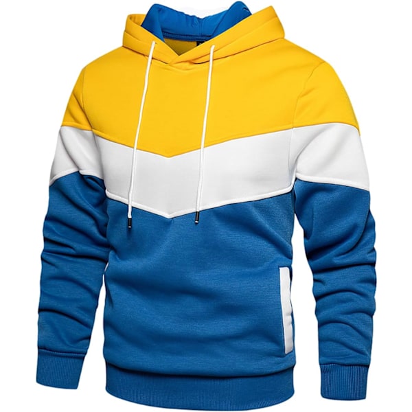 Herre Nyhed Farveblok Hoodies Hyggelig Sport Outwear Yellow Blue XL