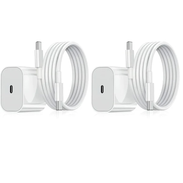 Oplader til Android/Apple - Hurtigoplader 20W USB-C - USB-C, adapter + 2m kabel Hvid, flere størrelser tilgængelige (Flere kombinationer tilgængelige) C-C port 2pc