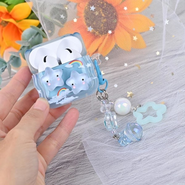 1 stk. Sødt Airpod 4 Etui med Nøglering, Kompatibelt med Kawaii Stjerne AirPods 4. Generations Etui til Kvinder og Piger