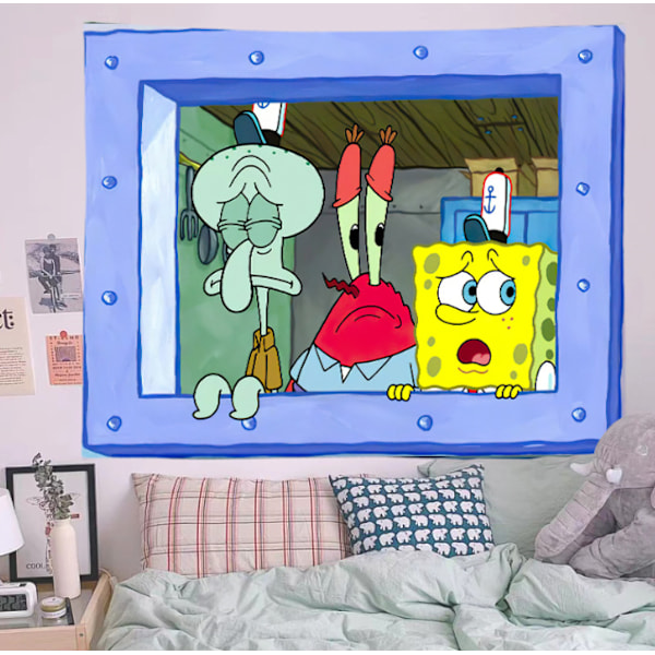 SpongeBob SquarePants hengegardin bakgrunnsduk Blekksprutduk hengemaleri veggduk sovesal tegneserie veggdekorasjon veggteppe 100*12cm Trio