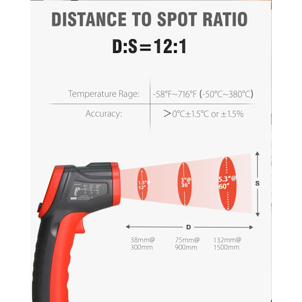 Infraröd termometer matlagning digital temperaturpistol -58℉-716℉(-50℃-380℃) med Max-Min mätning (inte för personer) Digital infraröd termometer