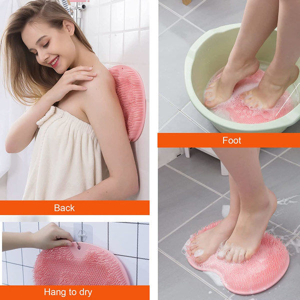 2-pack rygg- och fotskrubb, väggmonterad silikonskrubb för ryggen, badmassagekuddeborste med sugkoppar