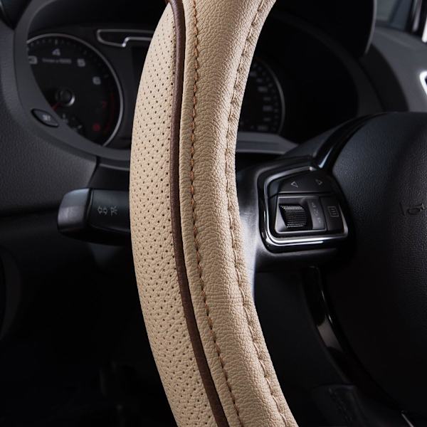 Färg Piping Läder Universal Rattmuff, Passar 14,5-15 Tum Olika Fordon SUV, Bilar (Beige) Beige