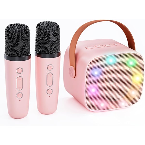 Karaoke-maskine til børn med 2 trådløse mikrofoner, bærbar Bluetooth-højttaler, gavelegetøj til piger og drenges fødselsdag Pink 2 Mic K15