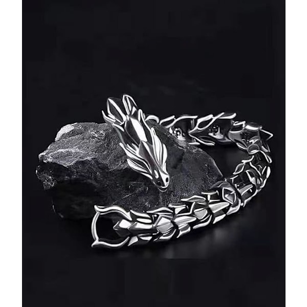 Punk Vintage Lohikäärmeen Skaala Rannekoru Miehille, Kiillotettu, Ruostumattomasta Teräksestä Valmistettu Kuubalainen Ketjurannekoru Miehille ja Naisille, Metallilenkkirannekoru