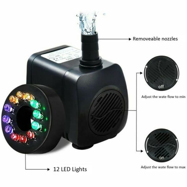 Springvandspumpe, Havepumpe, Springvandspumpe med 12 Farverige LED-lys