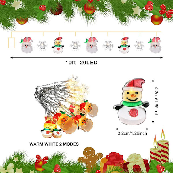 10ft 20 LED Varm Färg Inomhus Ljusslinga Jul Dekoration Vattentät Julgransbelysning USB med Fjärrkontroll för Jul Festival
