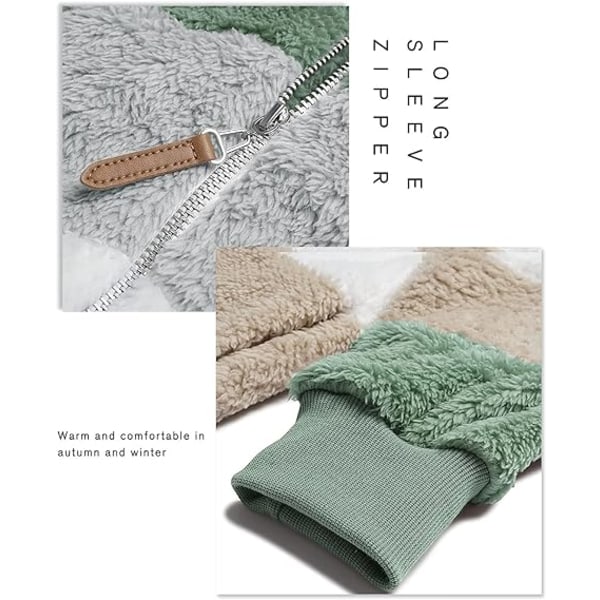 Vihreä XL koko Syksy/Talvi lämmin pehmoinen tilkkutäkki vetoketjullinen tasku, hupullinen löysä takki green XL