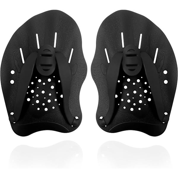 Simfenor för händer, simträning handfenor med justerbara remmar, simfenor - 1 par Black